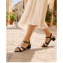 Sandale dama din piele naturala lacuita, Negru, Alb, S81AN